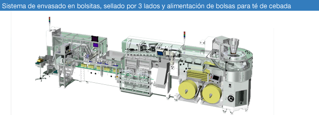 Sistema de envasado en bolsitas, sellado por 3 lados y alimentación de bolsas para té de cebada