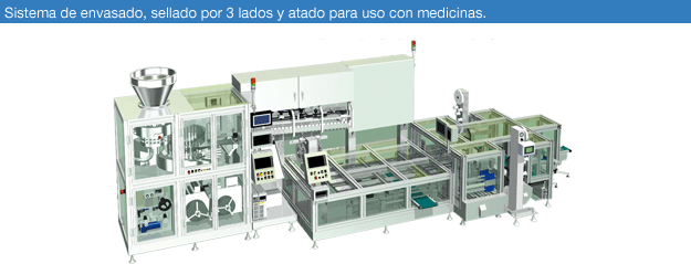 Sistema de envasado, sellado por 3 lados y atado para uso con medicinas.